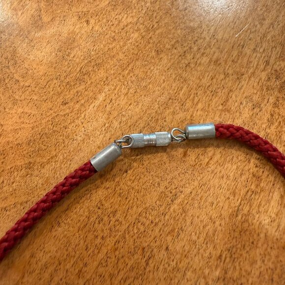 Asian Enamel Pendant on Red Rope Cord w. Tassel Long Necklace - Picture 8 of 9